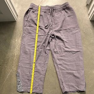 Gray Casual Pants with Lace Detail